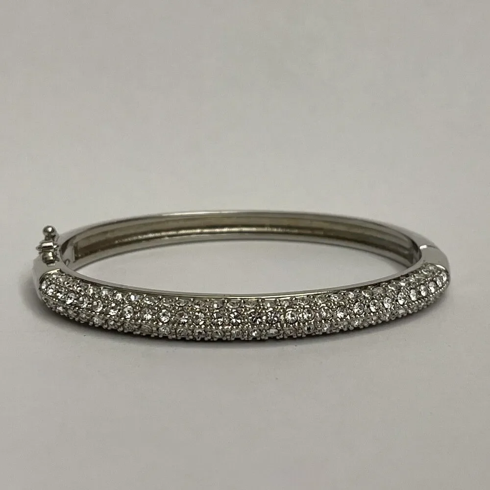 Silver-tone Silver Clear Rhinestones Pave Fashion Bangle‎ Bracelet